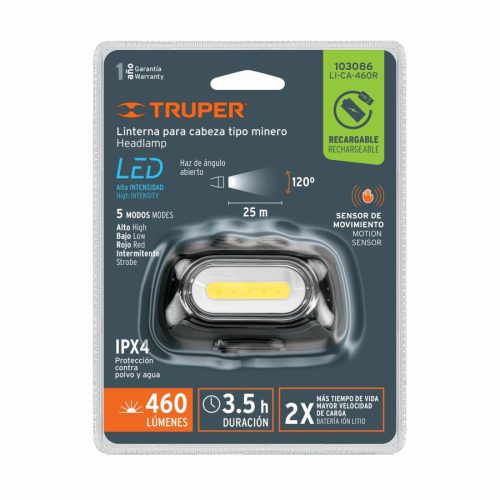 TRUPER EXPERT LI-CA-460R Akkus mozgásérzékelős fejlámpa, 460 Lumen (103086)