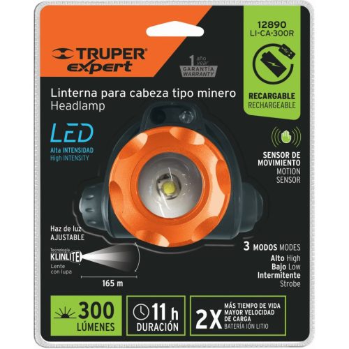 TRUPER EXPERT LI-CA-300R Akkus fejlámpa, 300 Lumen (12890)