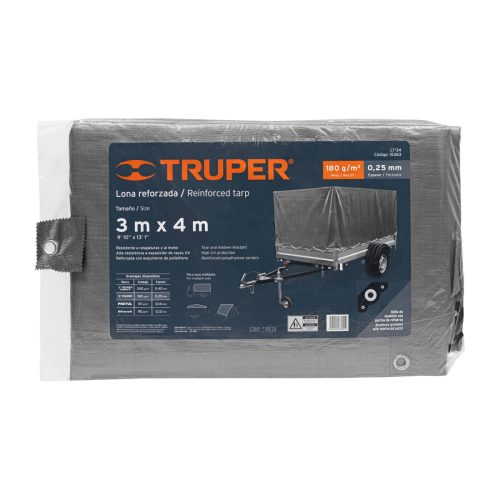 TRUPER LT-34 Erősített ponyva, szürke, 3 x 4 m, 180g/m2 (15363)