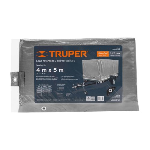 TRUPER LT-45 Erősített ponyva, szürke, 4 x 5 m, 180g/m2 (15364)