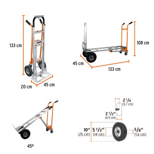 TRUPER DIA-350A3 3 az 1-ben alumínium kézikocsi, Max. 350 kg (16188)