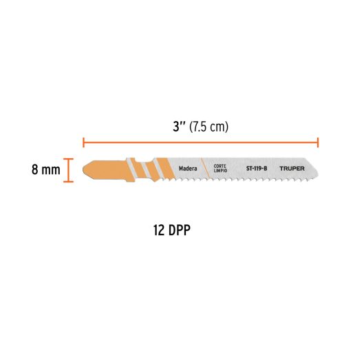 TRUPER ST-119-B Dekopír fűrészlap, T befogás, rétegelt lemezhez, 75 mm / 12TPI (18130)