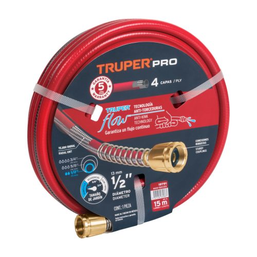 TRUPER COMBO-200 4 rétegű szerelt 1/2" csavarodásmentes locsolótömlő, 15 m (19791)