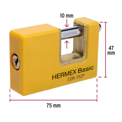 HERMEX COR-75ZP Henger zárás "U" lakat, 75 mm, 2 kulcs (23524)