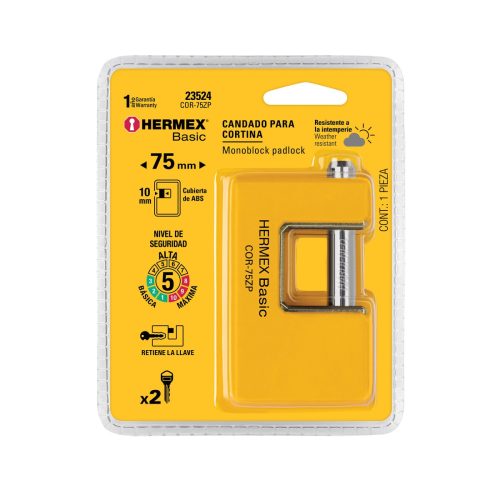 HERMEX COR-75ZP Henger zárás "U" lakat, 75 mm, 2 kulcs (23524)