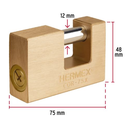 HERMEX COR-75X Henger zárás "U" lakat, 75 mm, 3 db 4 ágú kulccsal  (43353)