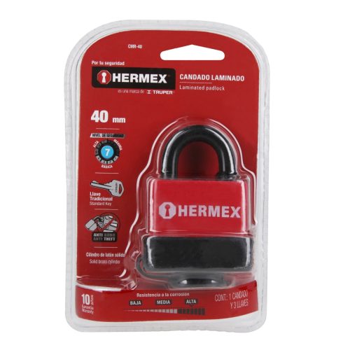 HERMEX CMR-40 Műanyag bevonatú laminált lakat, 40 mm, 3 kulcs (43367)