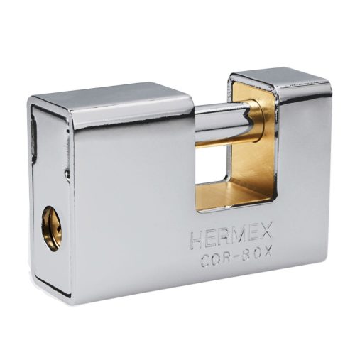 HERMEX COR-80X Acél köpenyes henger zárás lakat, 80 mm, 3 db 4 ágú kulccsal  (43373)