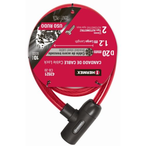 HERMEX CB-20 Kulcsos kerékpár lakat, 120 cm (43921)