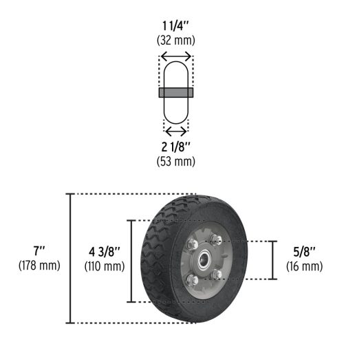 PRETUL RD-72 Tömör gumikerék molnárkocsihoz, 2 csapággyal, 175 mm (45483)
