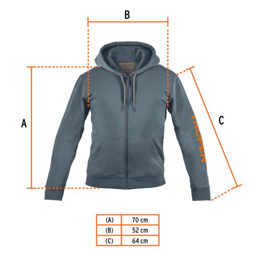 TRUPER SUD-GC-CH Férfi cipzáras kapucnis pulóver, szürke, S méret (65031)